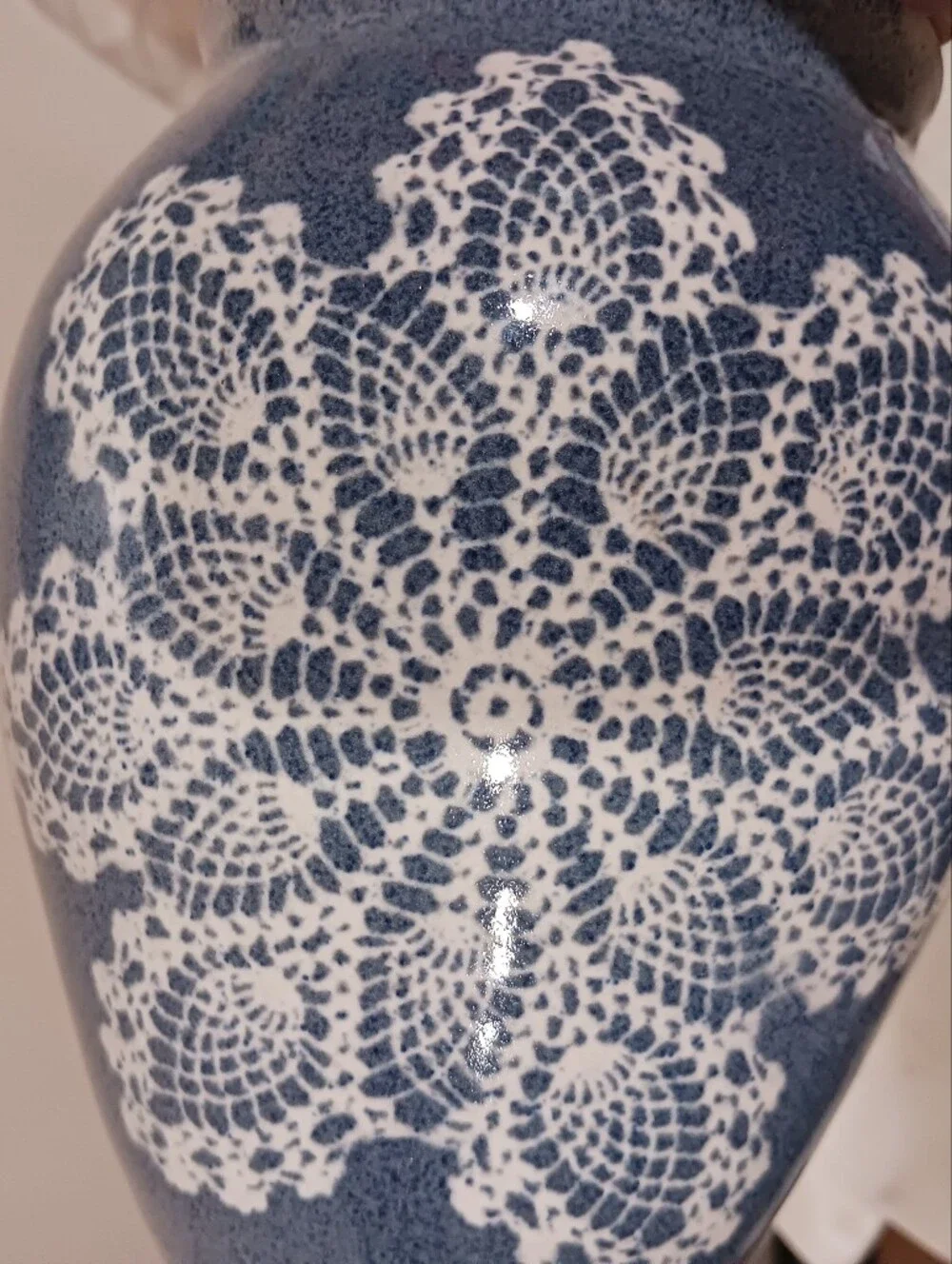 Lace Doily Studio Art Pottery Steve Williams Speckled Country Blue